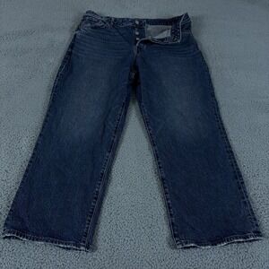 Express Jeans Womens 14R Blue Relaxed Straight Ankle High Rise Wide Leg Button